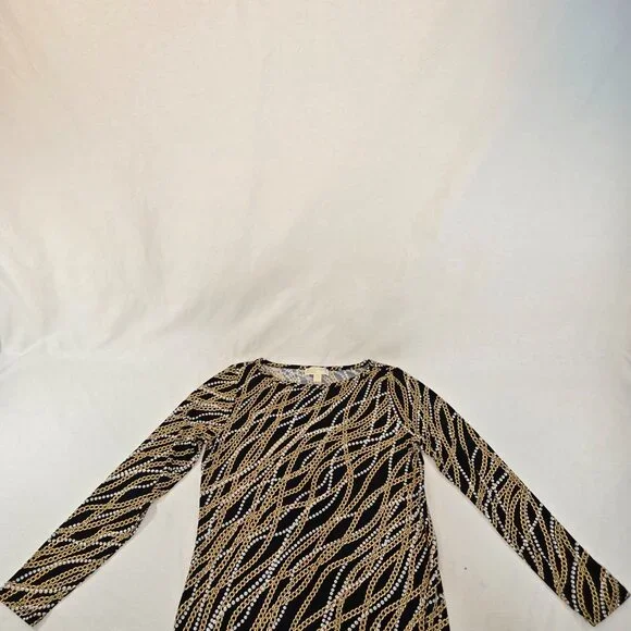 MICHAEL KORS Old Money Black/Gold Chain/Pearl Pattern Border Shift Dress Size L. - Picture 8 of 16